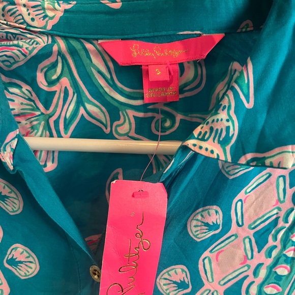 NWT Lilly Pulitzer Lilly Waterya Waiting For Turquoise Teal Natalie Coverup - Picture 4 of 7